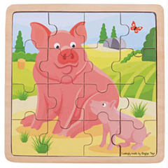 Puzzle - Schwein und Ferkel - 16 Teile - Bigjigs. Spielzeug