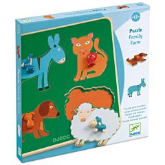 Djeco - Puzzle mit Knöpfen - Family Farm Puzzle - 4 Teile. Spielzeug