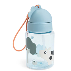 Done by deer - Trinkflasche mit Strohhalm, 280 ml - Tiny farm - Blue