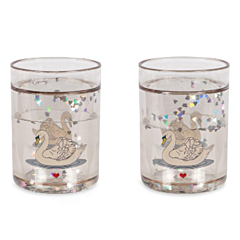 Konges slöjd - Glas mit Glitzerkonfetti - 2 st - Swan off white