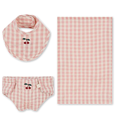 Konges slöjd - Puppenkleider - Lätzchen, Windel und Decke - Powder pink check. Spielzeug