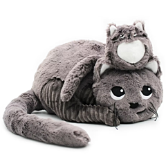 Kuscheltier - Katze mit Baby - 32 cm - grau - Les deglingos. Spielzeug